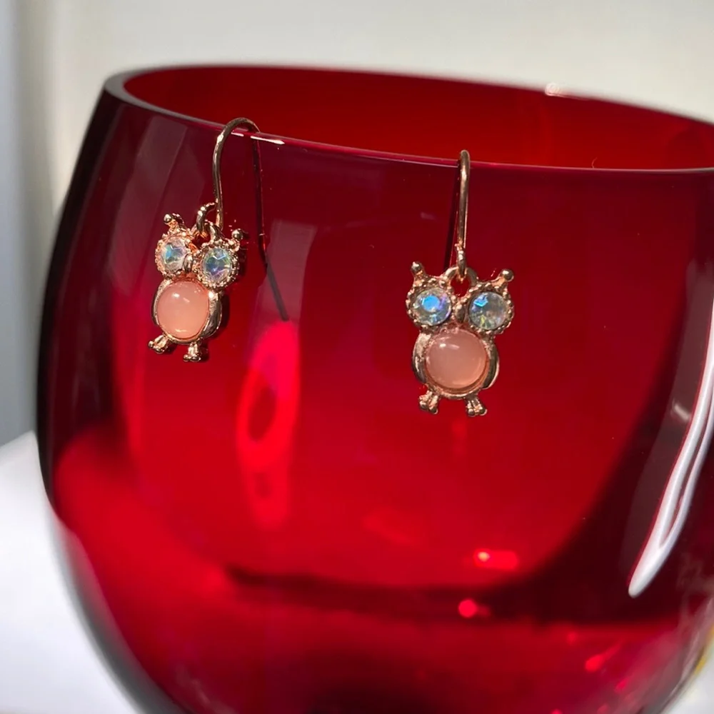 Tiny rosegold style owl earrings